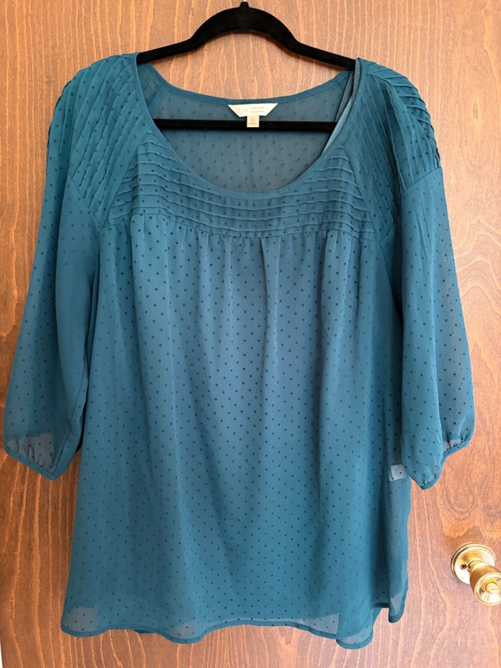LC Lauren Conrad Teal Scoop-Neck Pintuck Blouse